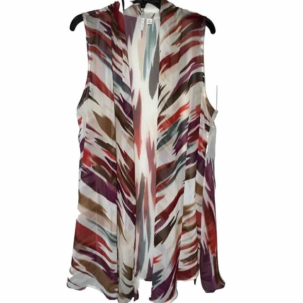 Est 1946 Cato Summer Kimono Vest Wmn Sz M Long Sheer Sleeveless Swim Coverup Top